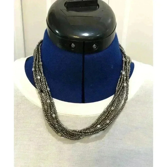 Vintage‎ Antiqued Silver Tone Necklace Retro Boho Chic Multi Strand - Picture 1 of 15